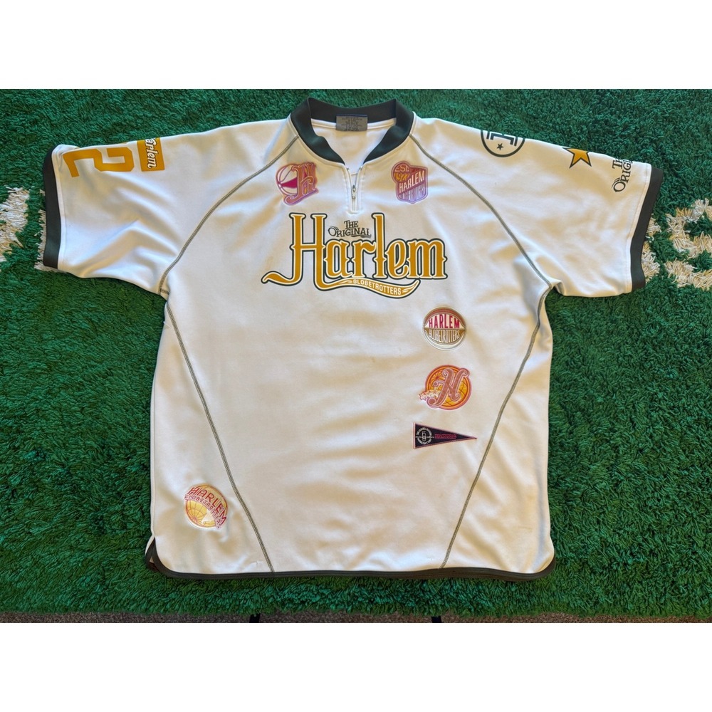 Harlem Globetrotters Basketball Jersey Mens 2XL White‎ Good Quarter Zip Patches